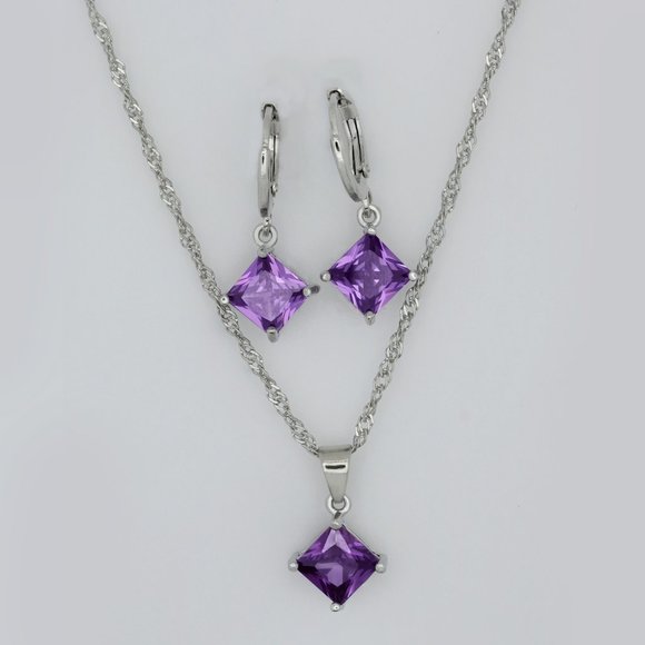 Jewelry - Genuine Amethyst Necklace and Earrings Set